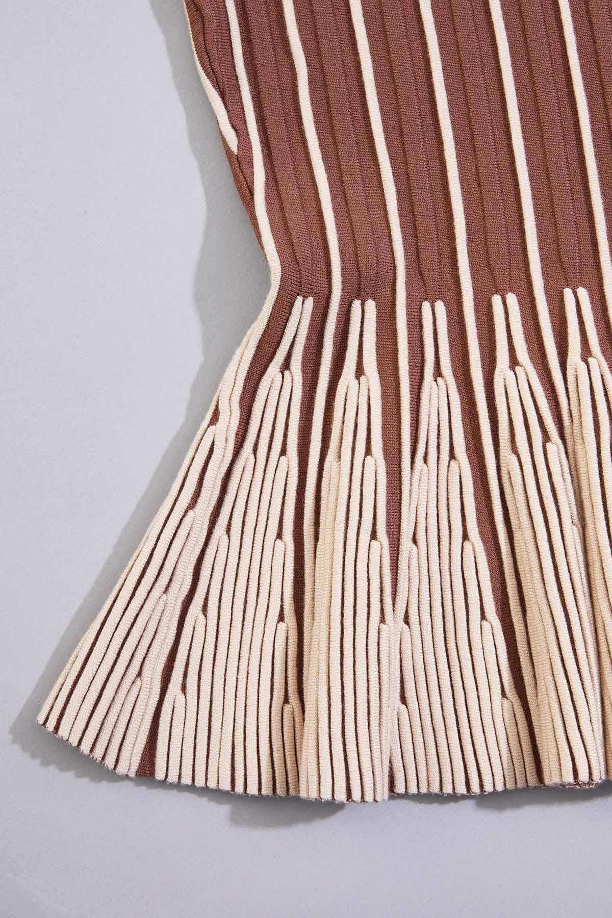 cache striped peplum top- brown Versona Caché