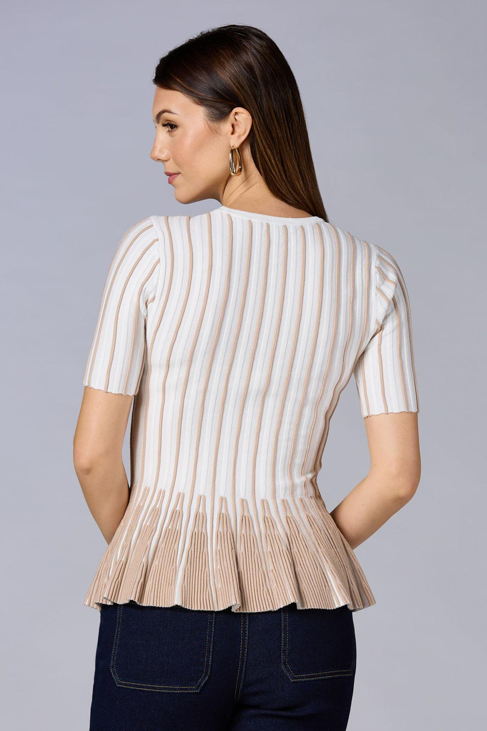 cache striped peplum top- white Versona Caché