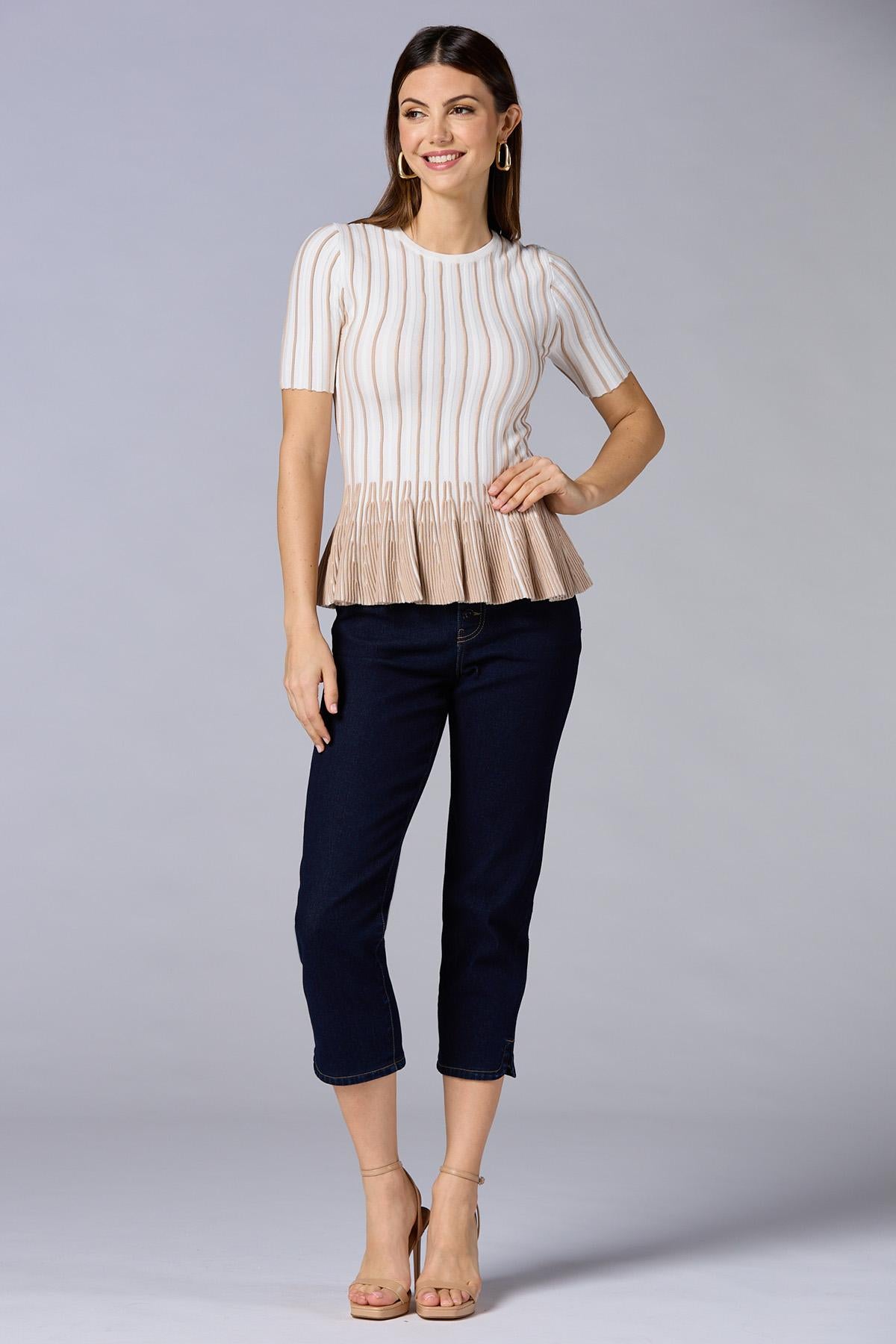 cache striped peplum top- white Versona Caché