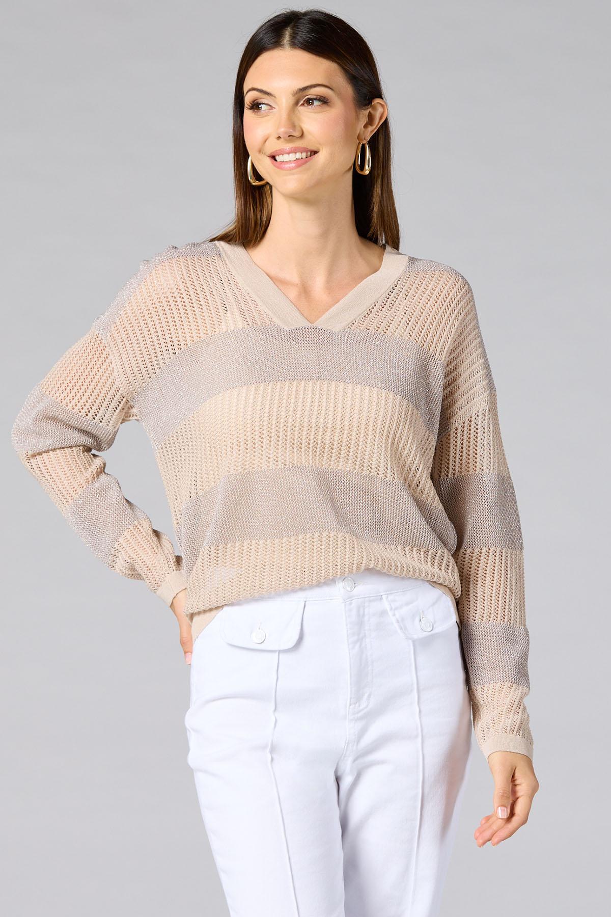 cache open knit striped pullover Versona Caché