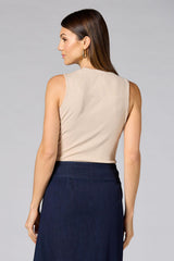 cache ribbed keyhole neckline tank- nude Versona Caché