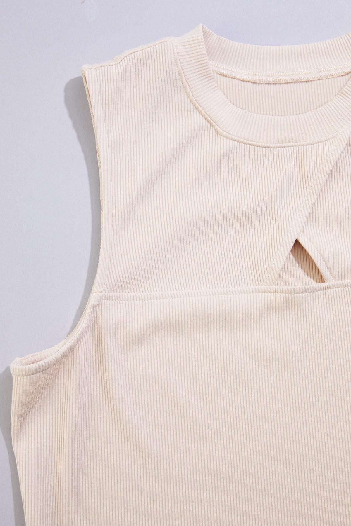 cache ribbed keyhole neckline tank- nude Versona Caché