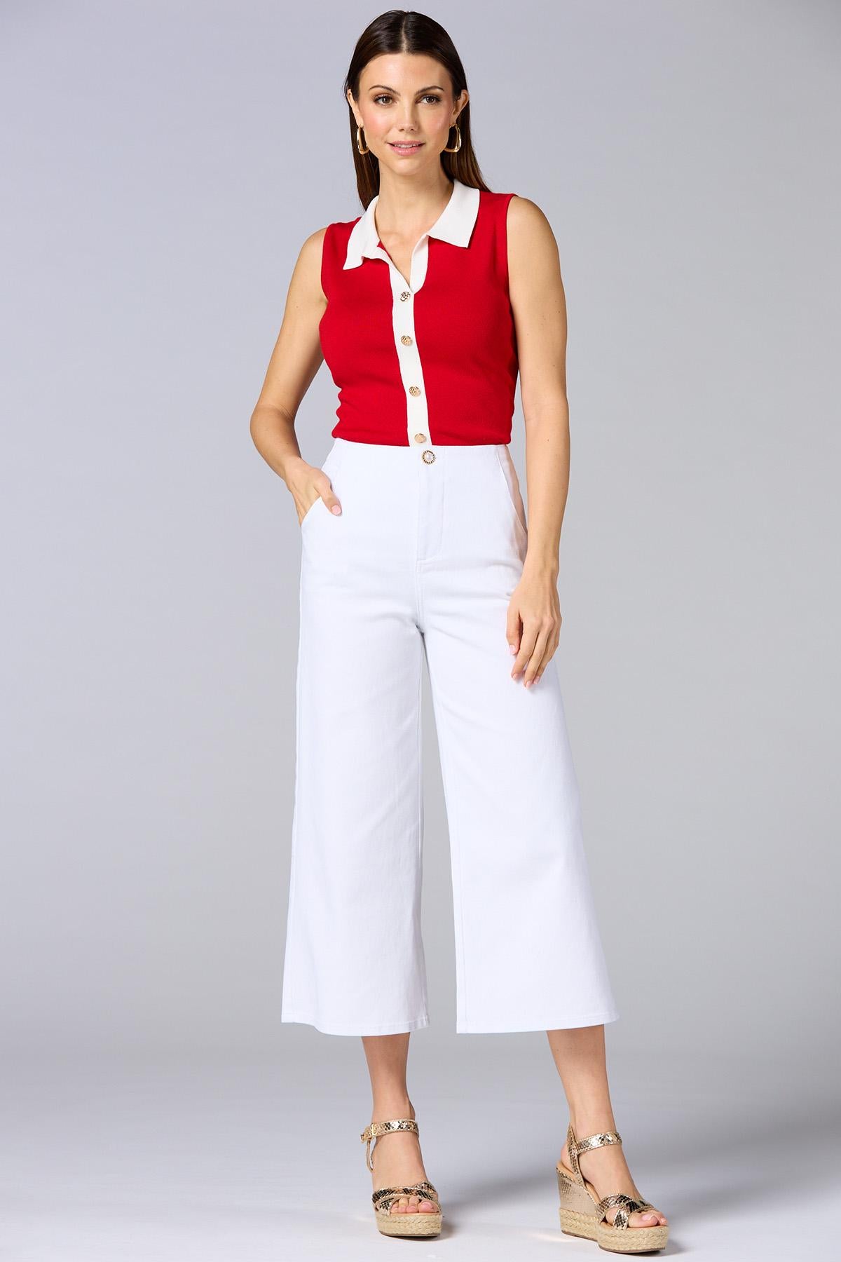 cache contrast button sweater tank Versona Caché