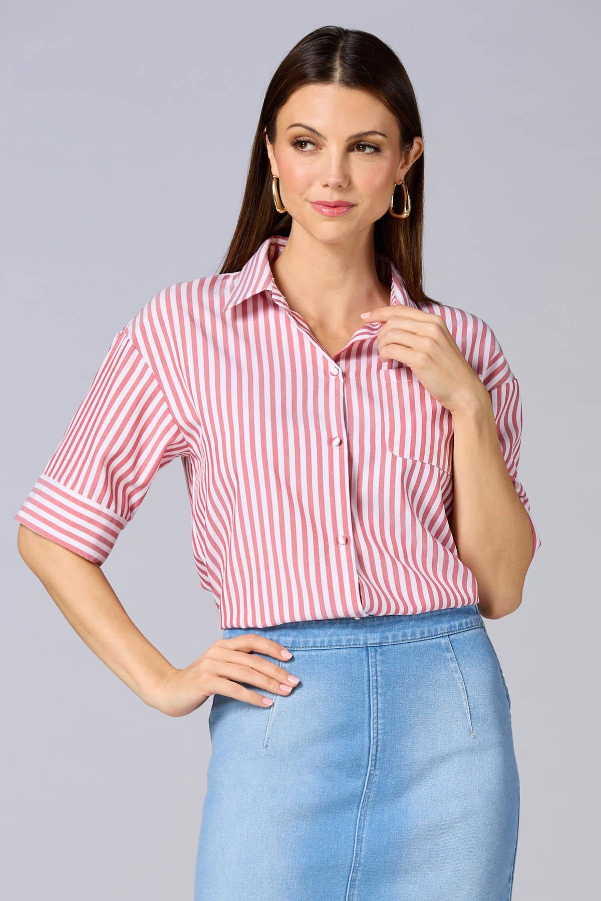 cache french cuff striped shirt- red Versona Caché