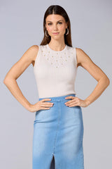 cache metallic gold studded tank Versona Caché