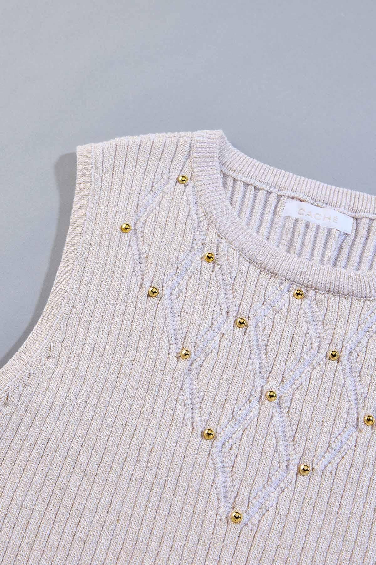 cache metallic gold studded tank Versona Caché