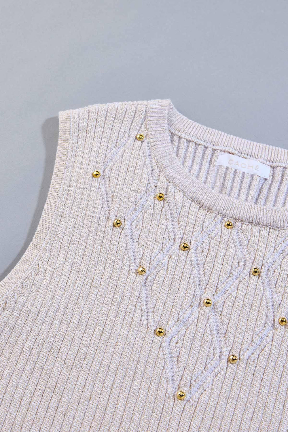 cache metallic gold studded tank Versona Caché