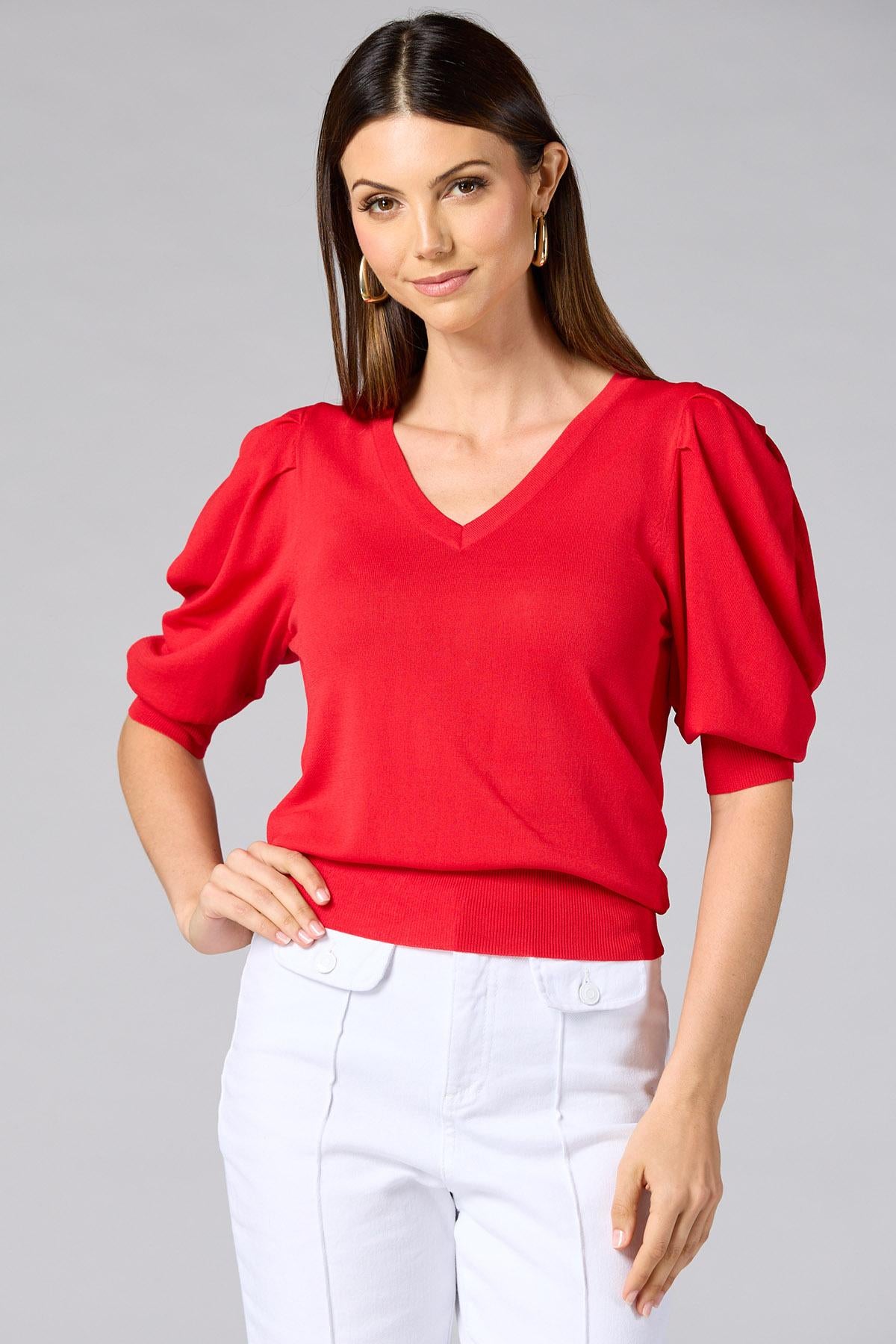 cache red puff sleeve sweater Versona Caché