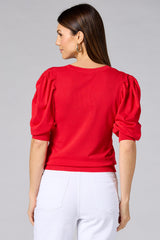 cache red puff sleeve sweater Versona Caché