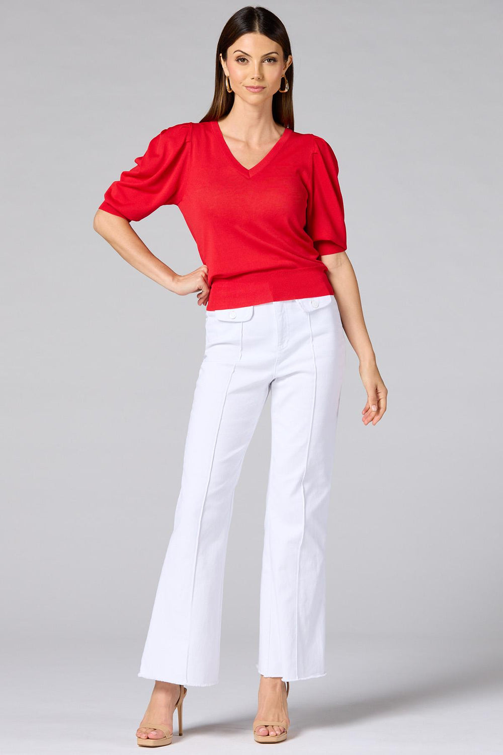 cache red puff sleeve sweater Versona Caché