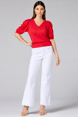cache red puff sleeve sweater Versona Caché