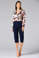 cache brown floral satin wrap top Versona Caché