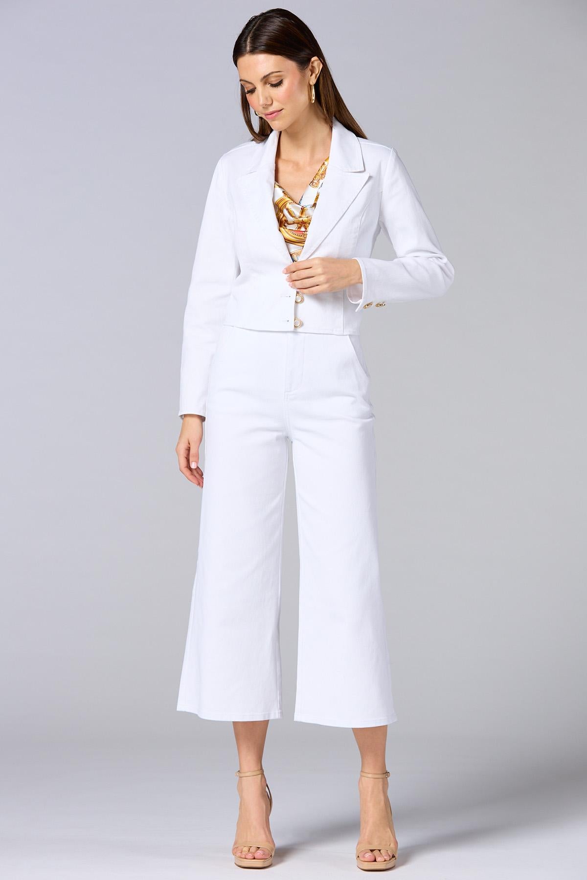 cache cropped white denim blazer Versona Caché