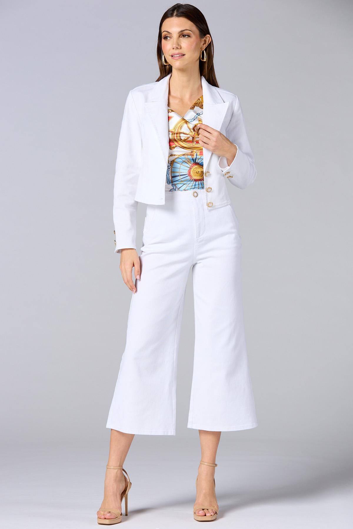 cache cropped white denim blazer Versona Caché