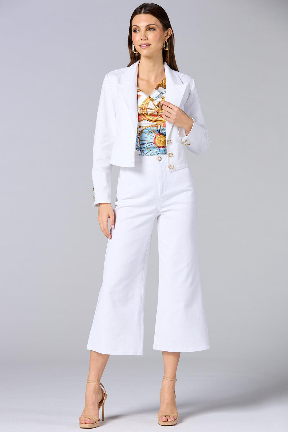 cache cropped white denim blazer Versona Caché