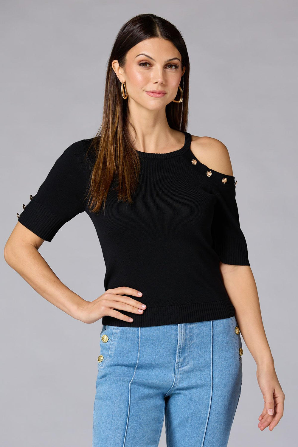 cache one shoulder button sweater Versona Caché