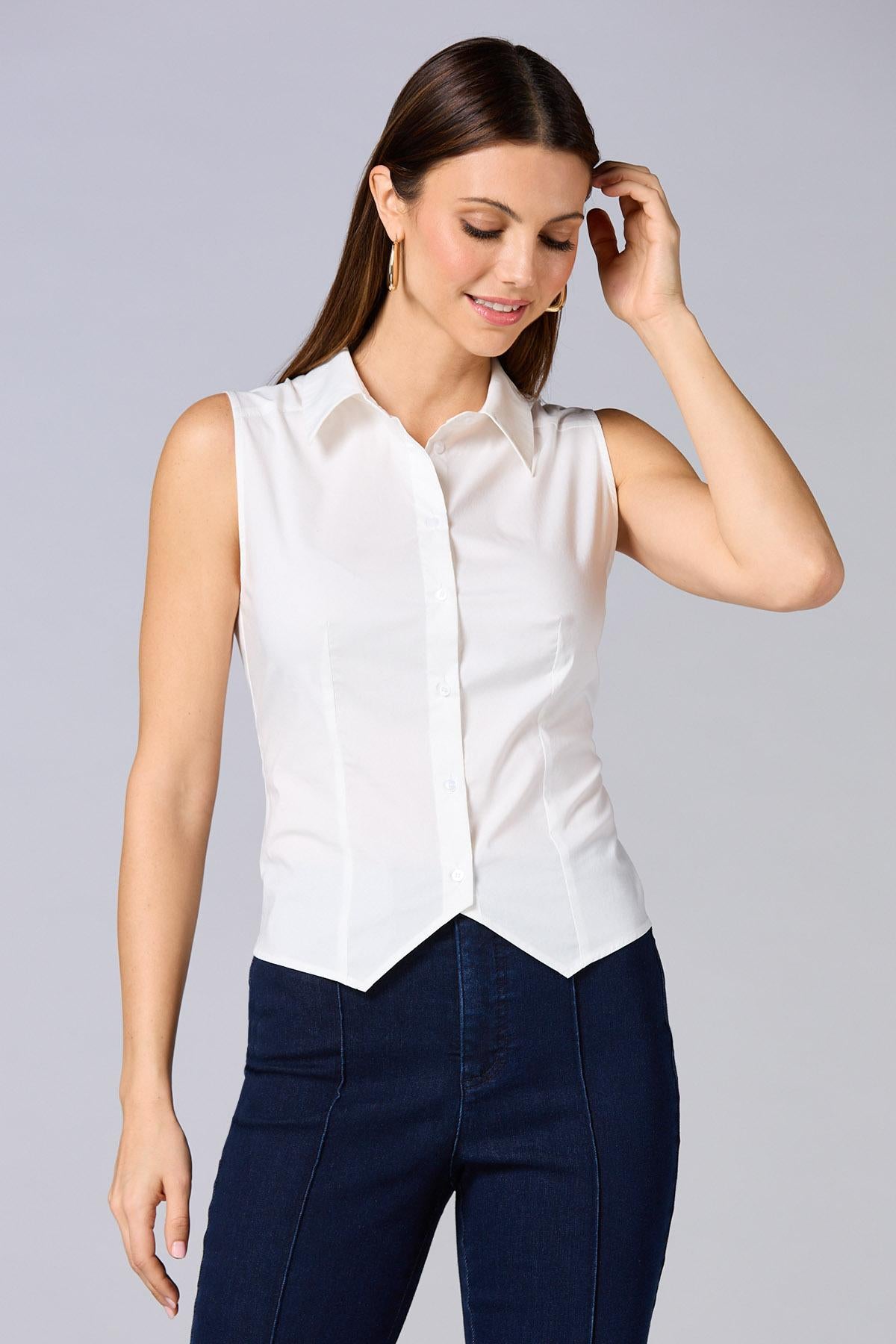 cache white collared tank Versona Caché
