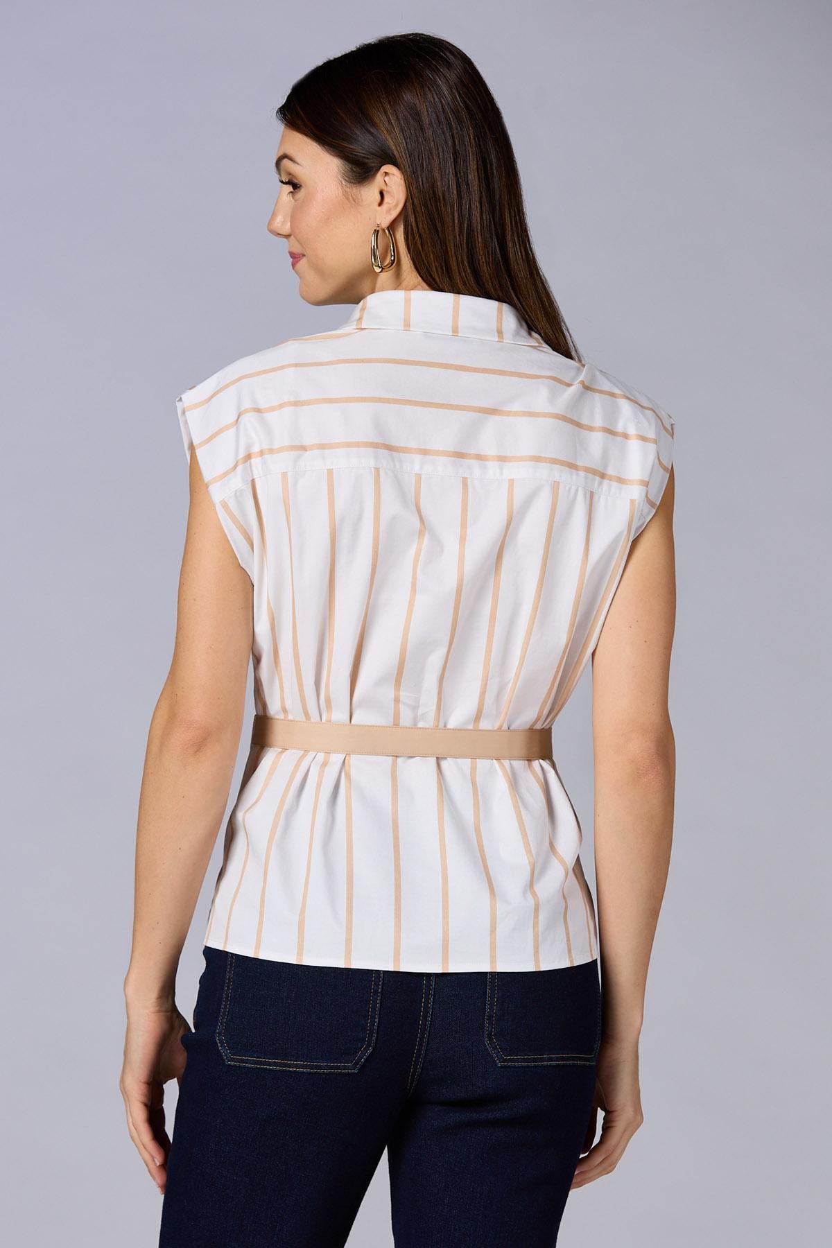 cache belted striped shirt Versona Caché