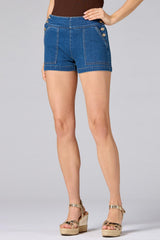 cache sailor button denim shorts Versona Caché