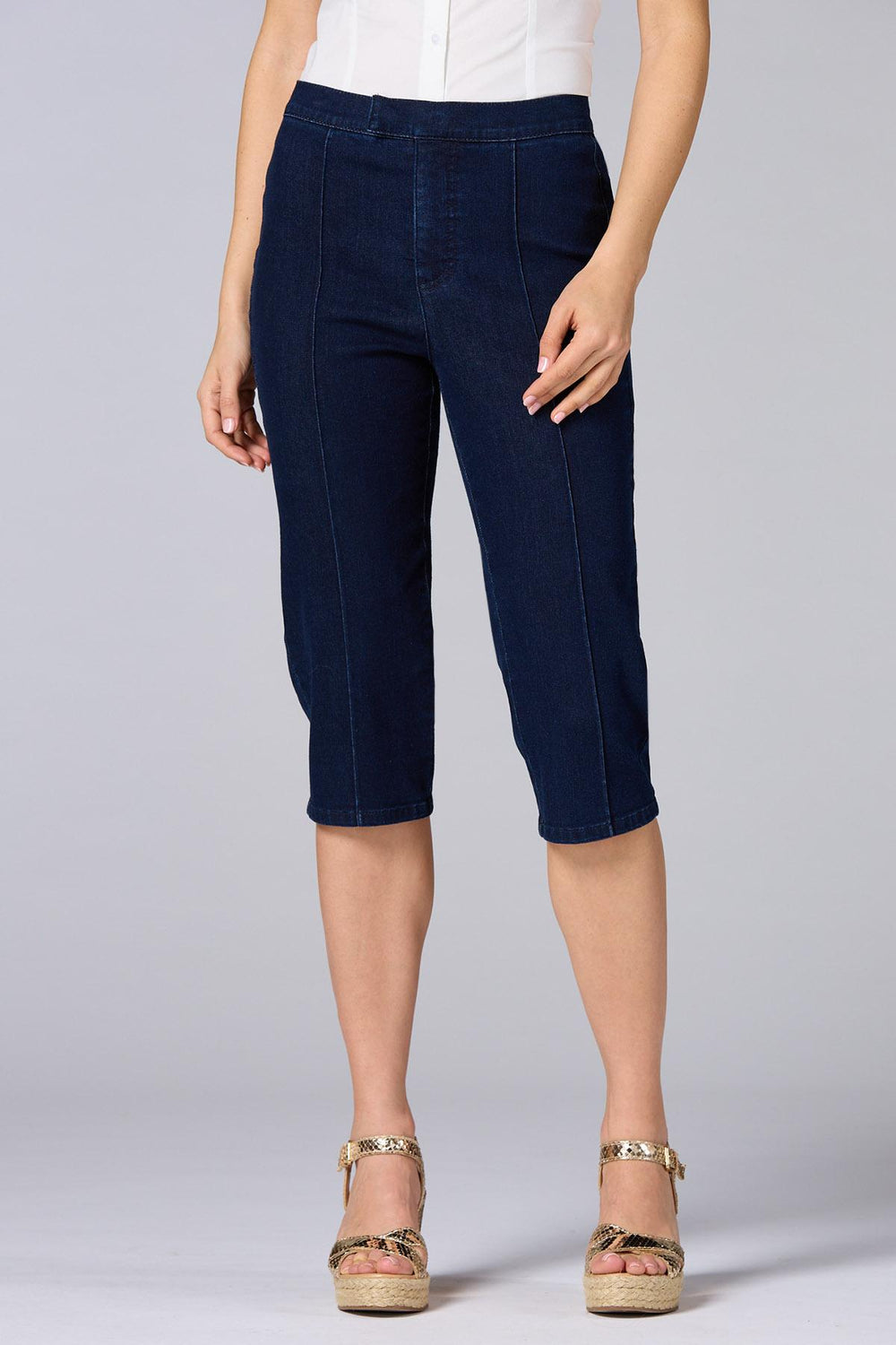 cache pintuck denim capri pants Versona Caché