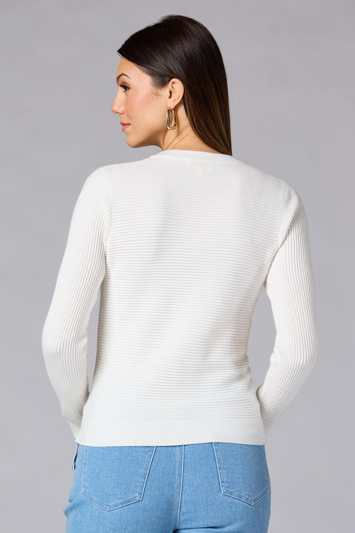 cache solid white ribbed cardigan Versona Caché