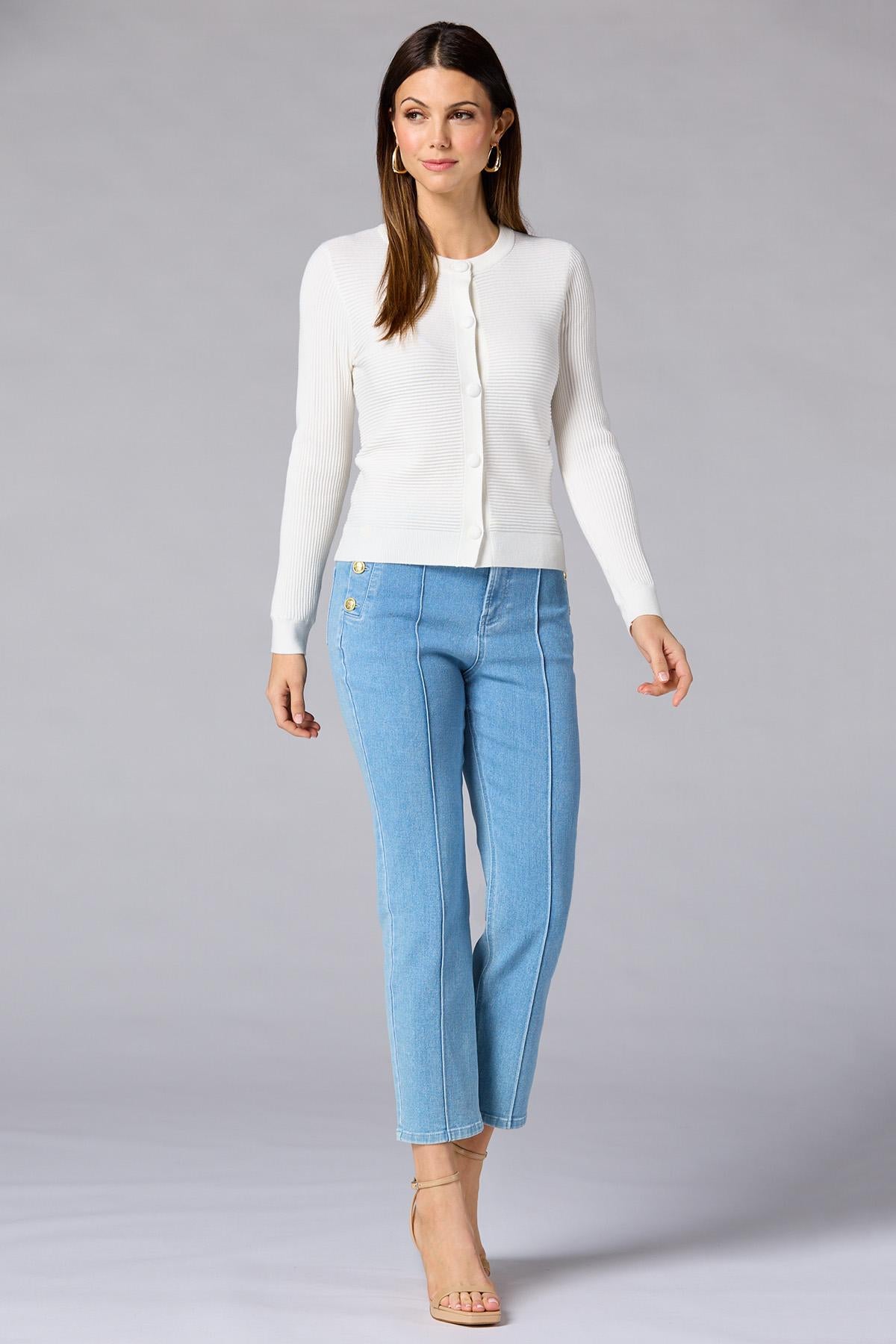 cache solid white ribbed cardigan Versona Caché