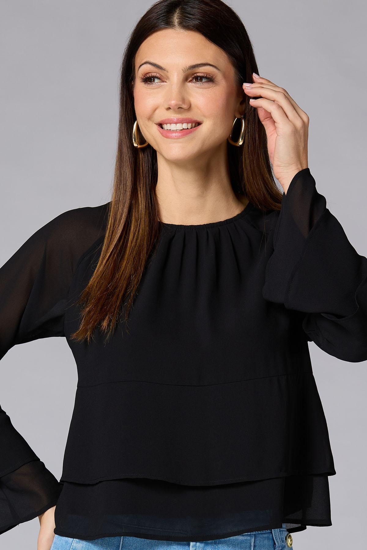 cache tiered bell sleeve top Versona Caché