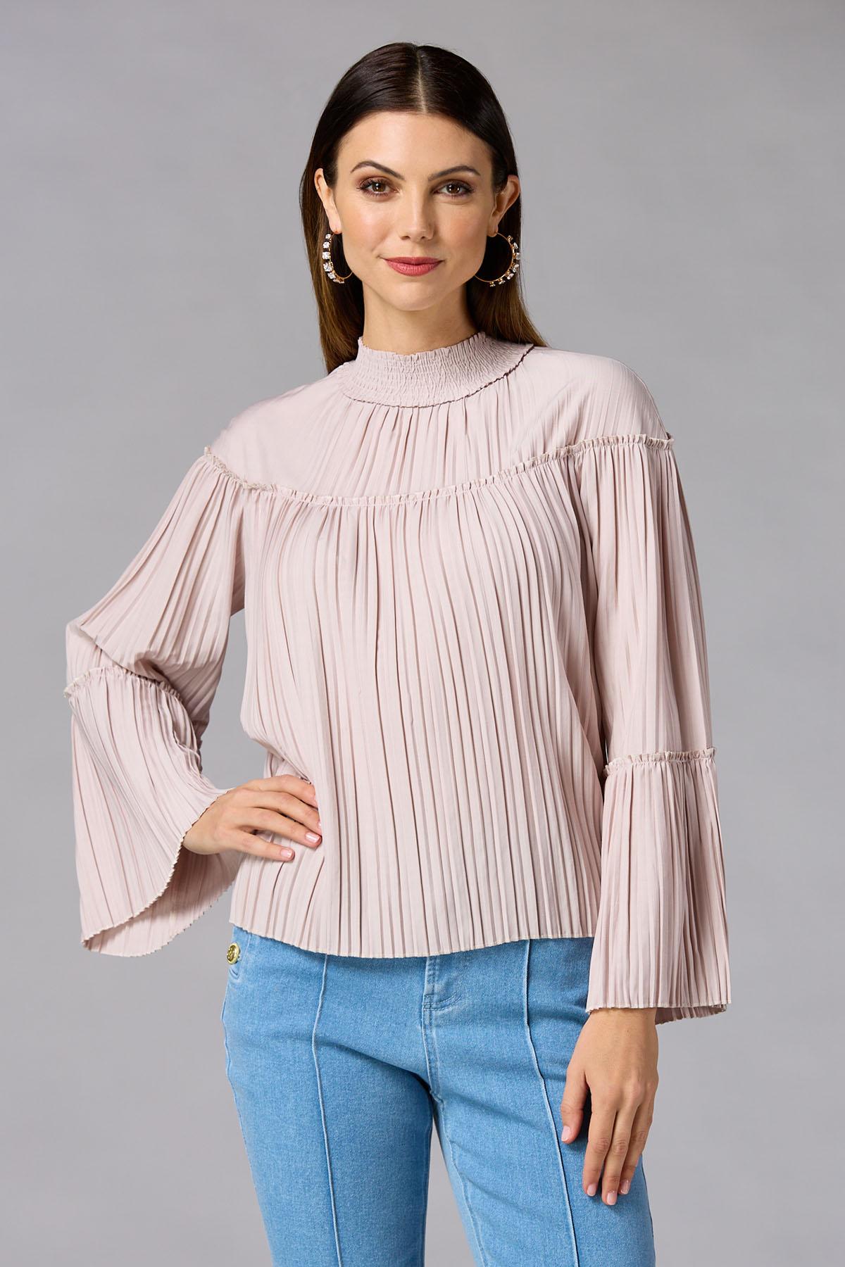 cache pleated mock neck blouse Versona Caché