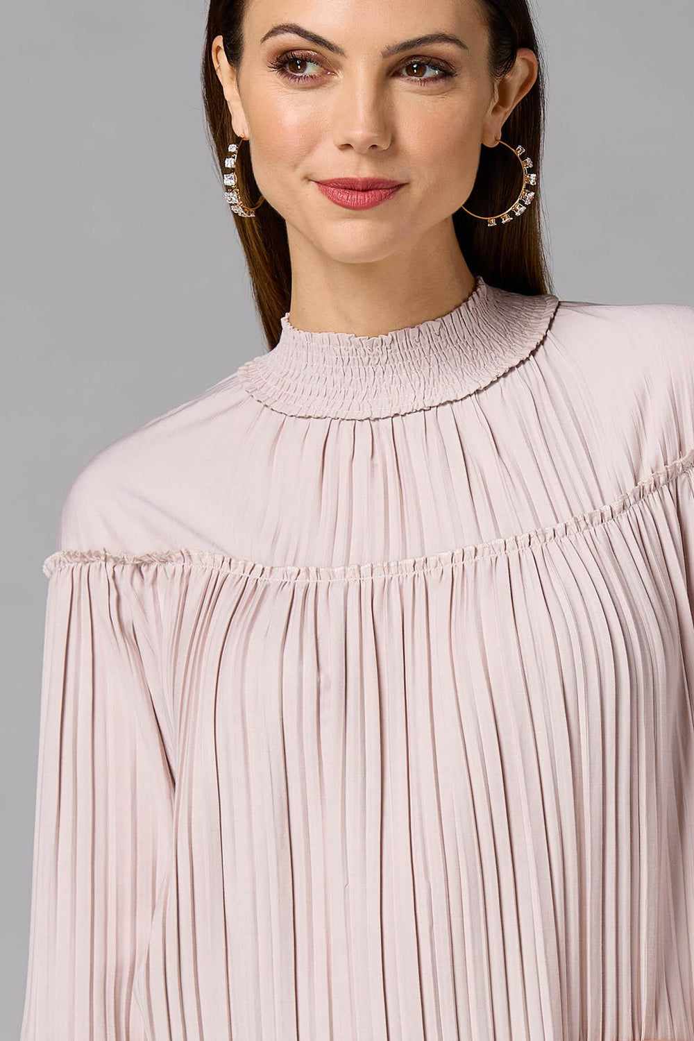 cache pleated mock neck blouse Versona Caché