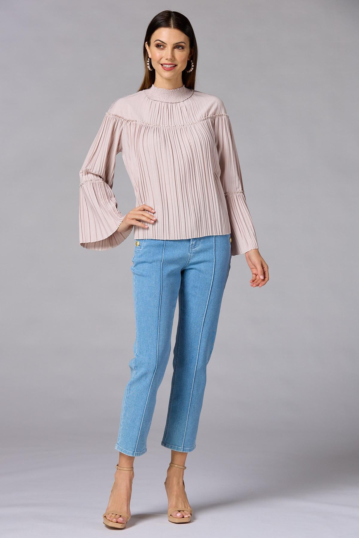cache pleated mock neck blouse Versona Caché