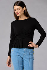 cache wrap side knit top - black Versona Caché