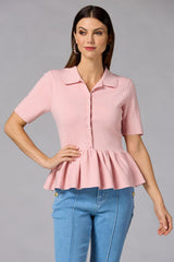 cache button down peplum sweater Versona Caché
