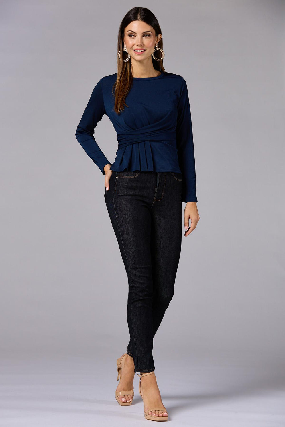 cache wrap side knit top - navy Versona Caché