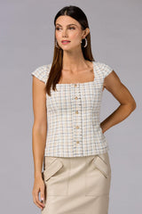 cache cap sleeve tweed top Versona Caché