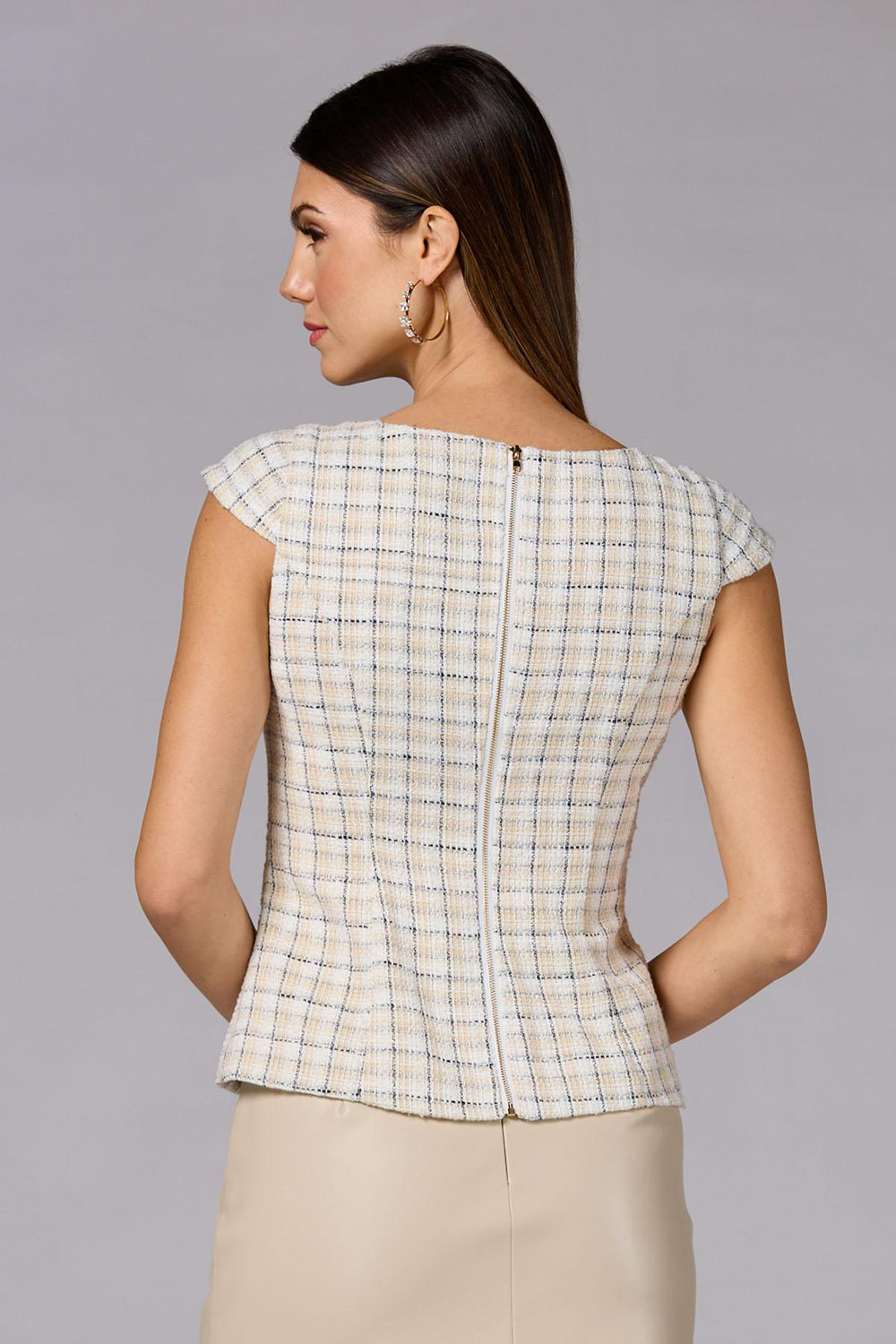 cache cap sleeve tweed top Versona Caché