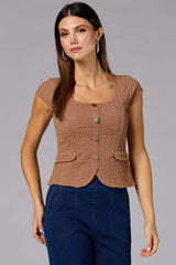 cache textured button embellished top Versona Caché