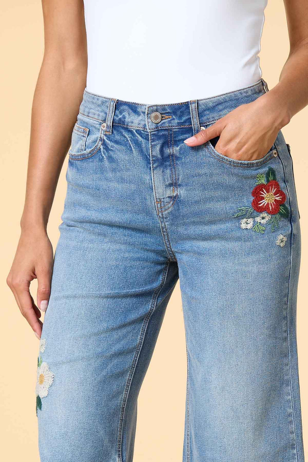 told you sew embroidered jeans Versona Apparel