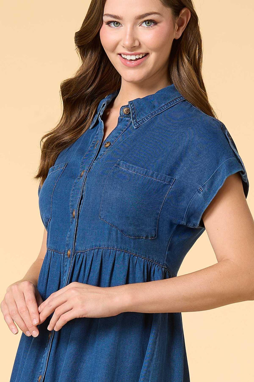 lights went out chambray shirt dress Versona Apparel