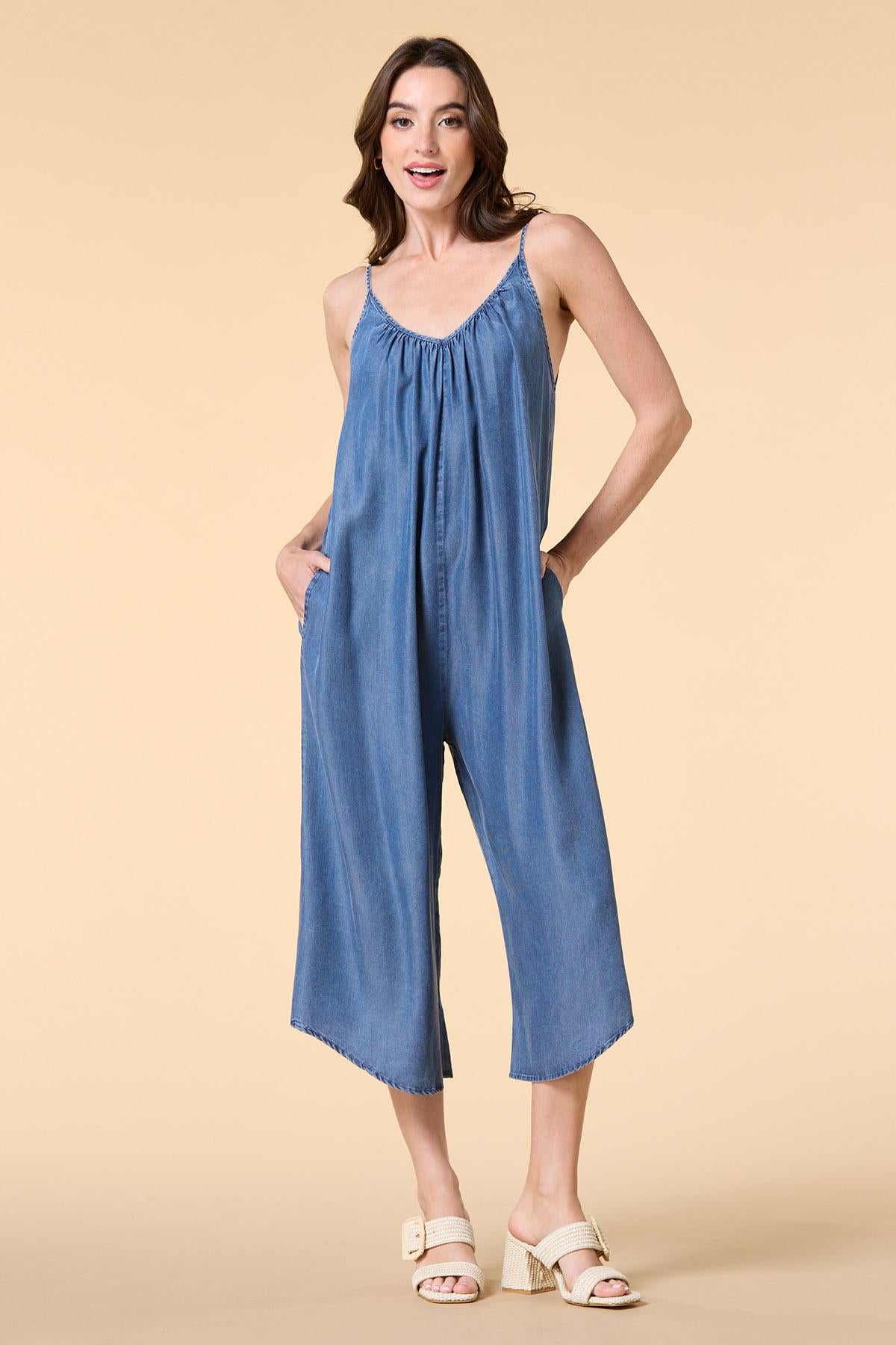 genie in a bottle chambray jumpsuit Versona Apparel