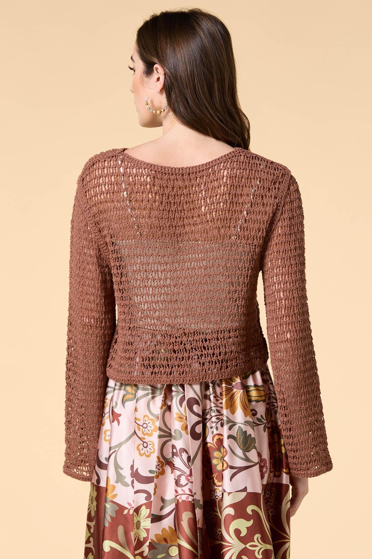 brown derby open knit sweater Versona Apparel