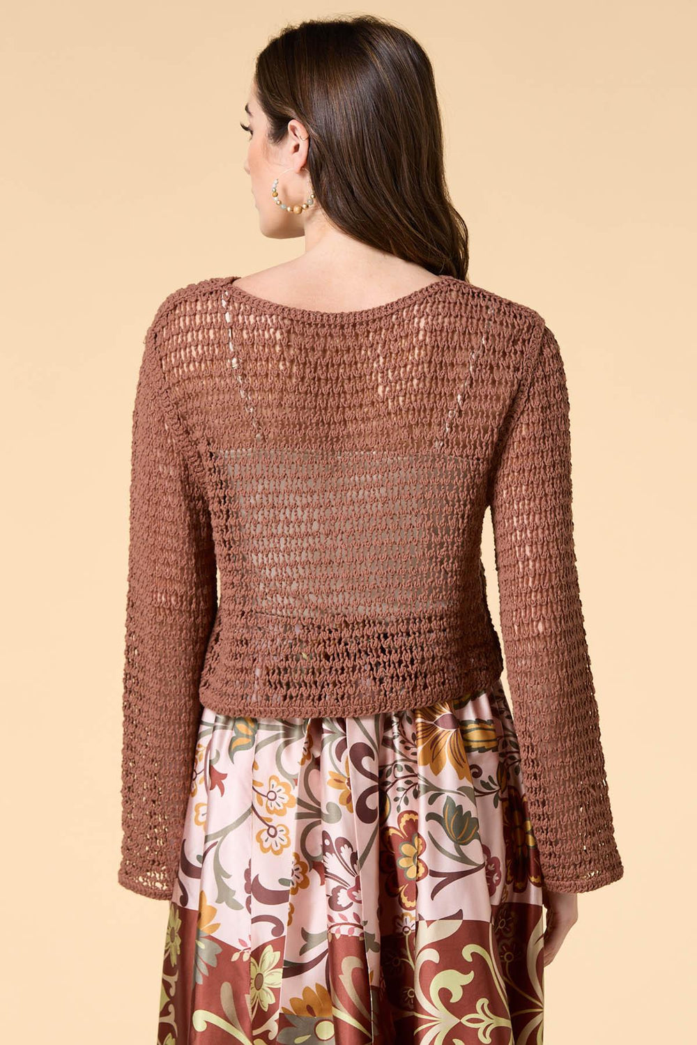brown derby open knit sweater Versona Apparel