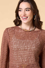 brown derby open knit sweater Versona Apparel