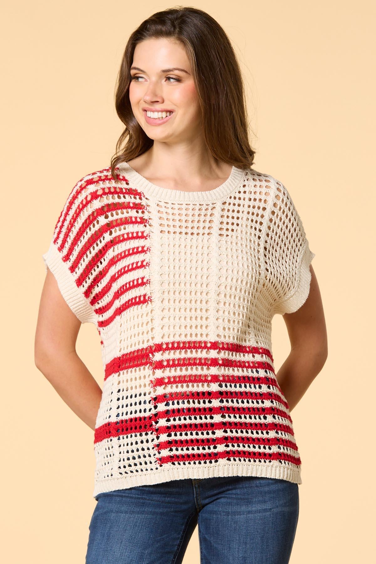 flag me down open knit sweater Versona Apparel