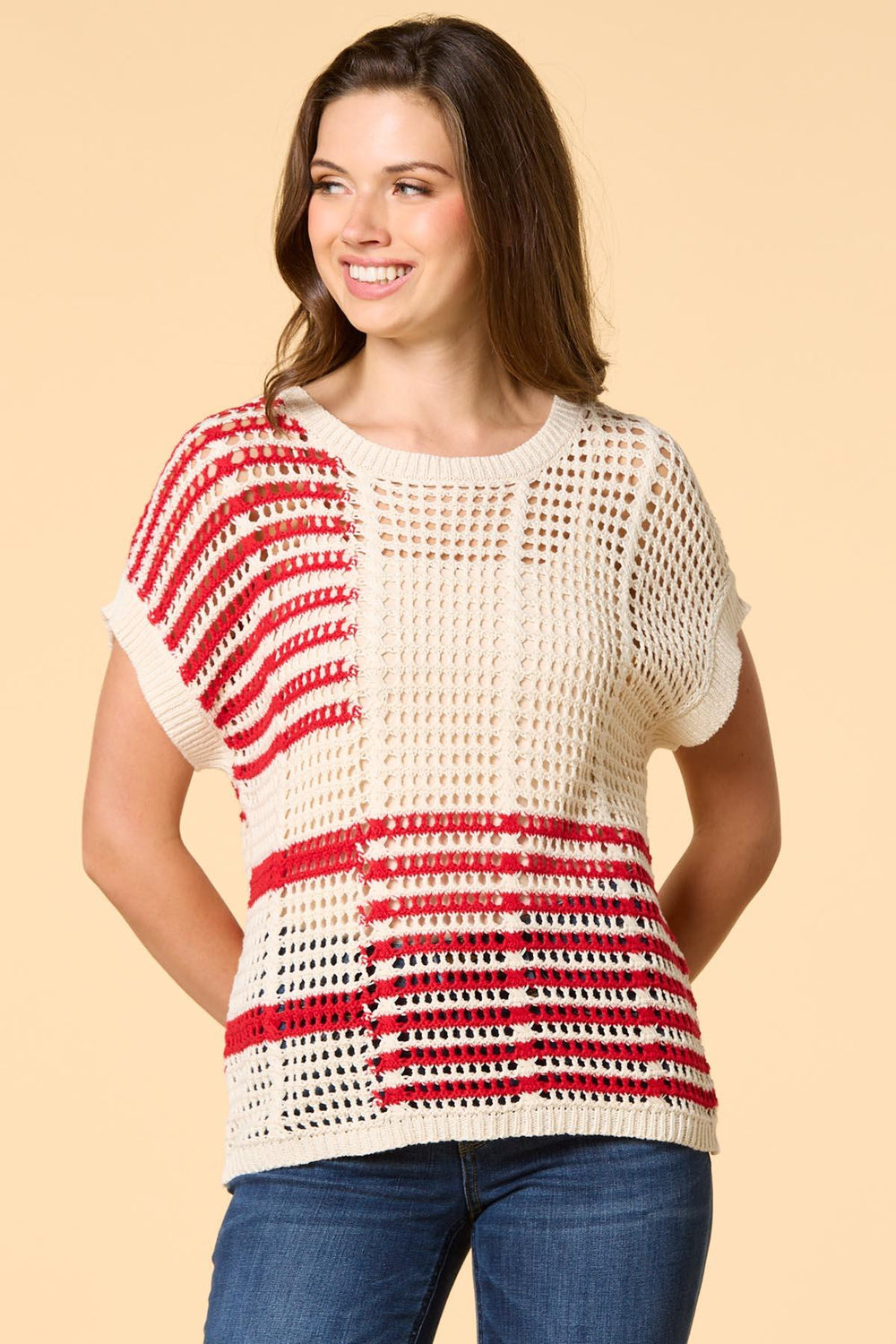 flag me down open knit sweater Versona Apparel