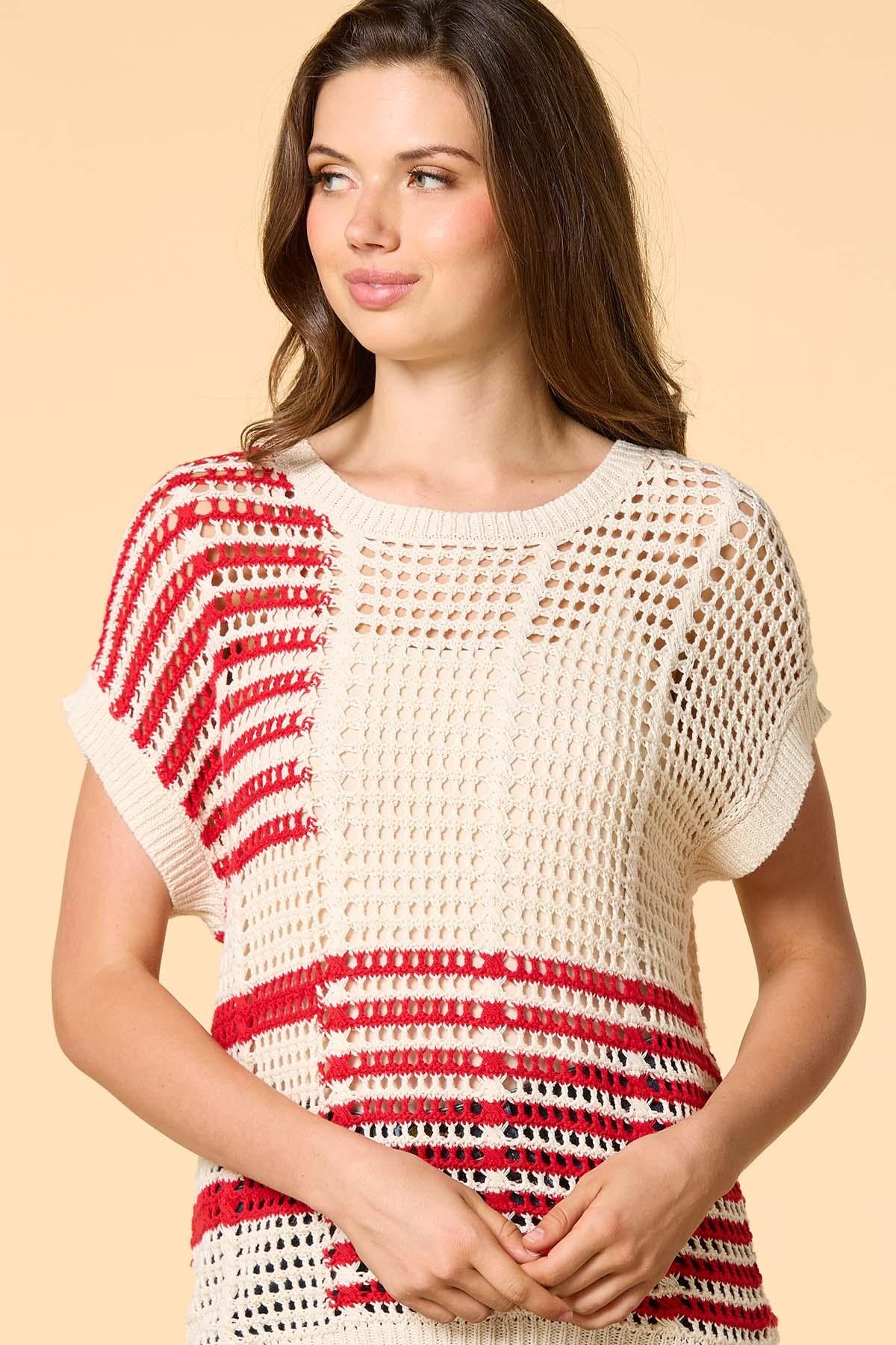 flag me down open knit sweater Versona Apparel