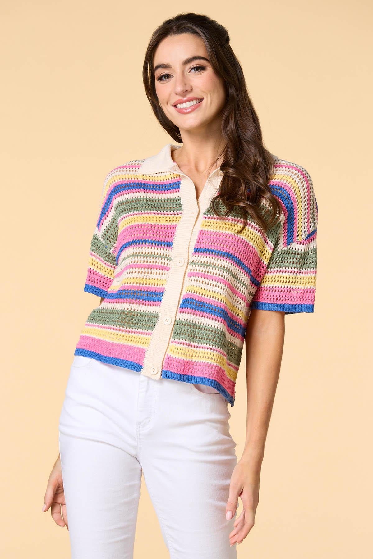 color vision open knit cardigan Versona Apparel