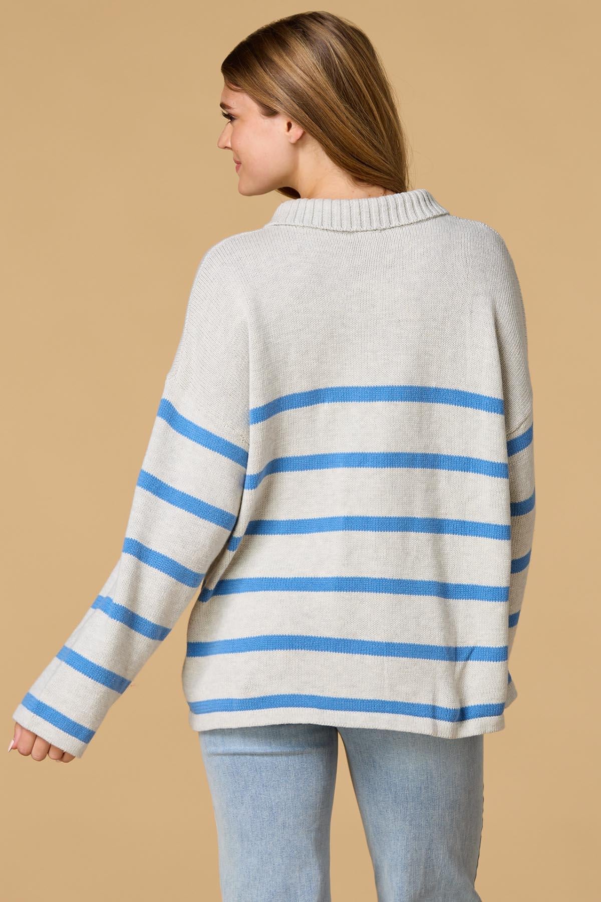 varsity blues zip front sweater Versona Apparel