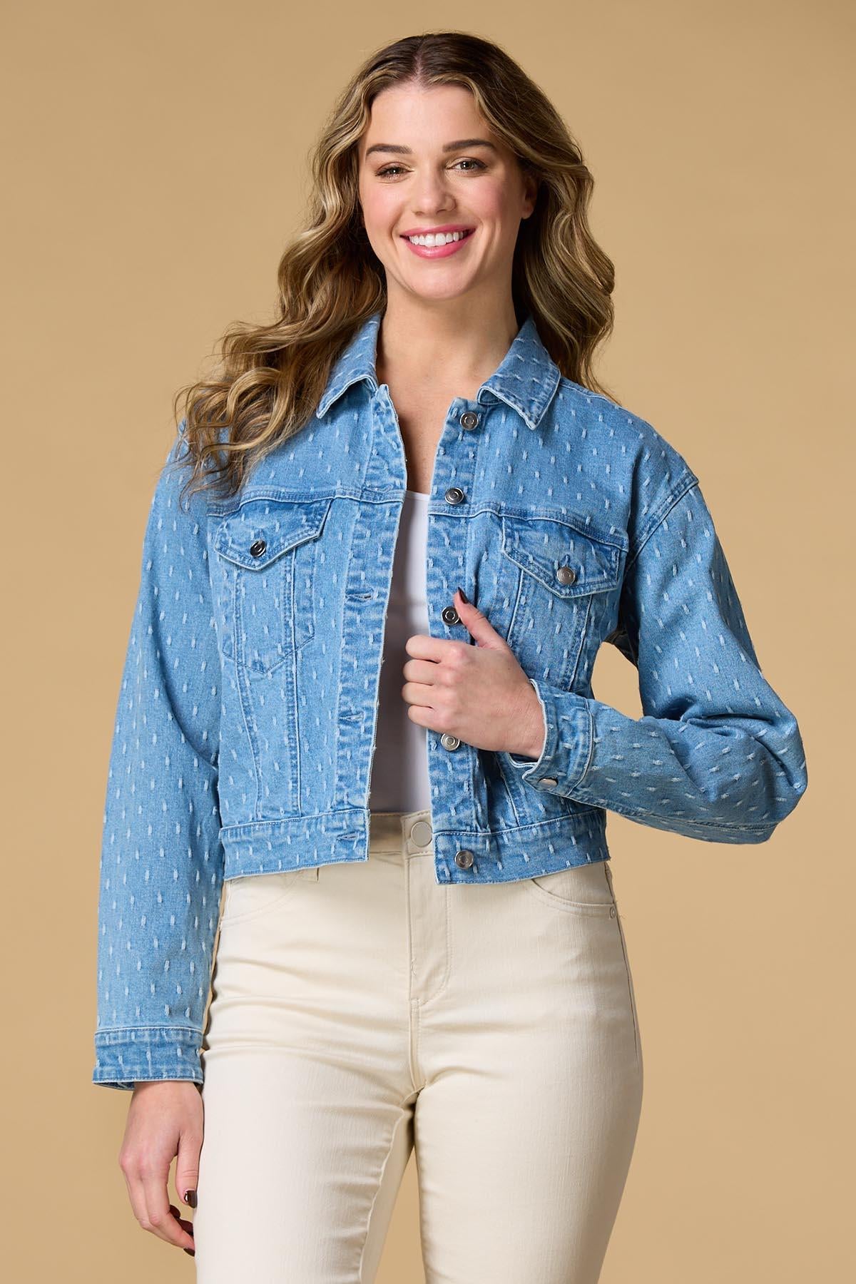 dot check denim jacket Versona Apparel|Sale