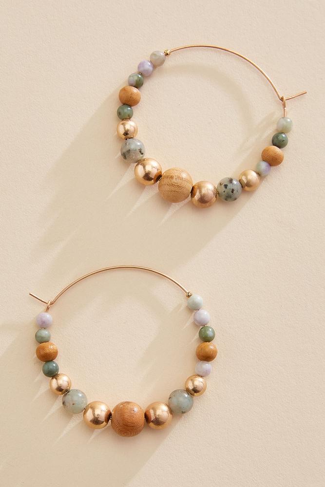 semi- precious wood beaded hoop earrings Versona Jewelry