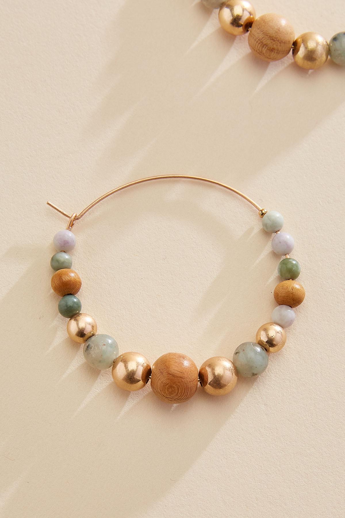semi- precious wood beaded hoop earrings Versona Jewelry